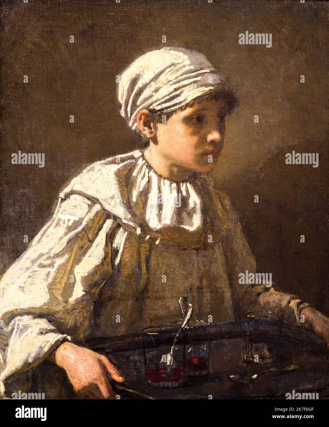 ©Active Museu/MAXPPP - ActiveMuseum 0001512.jpg / Le Petit Patissier, 1878 - Thomas Couture 1878 - / Thomas Couture / Peinture Active Museum / Le Pictorium Chef's hat ,Child ,Glass ,Learning ,Pastry cook ,Realism ,Spoon ,Tray ,Vertical ,Young boy ,19th century ,Thomas Couture ,Painting ,  Stock Photo