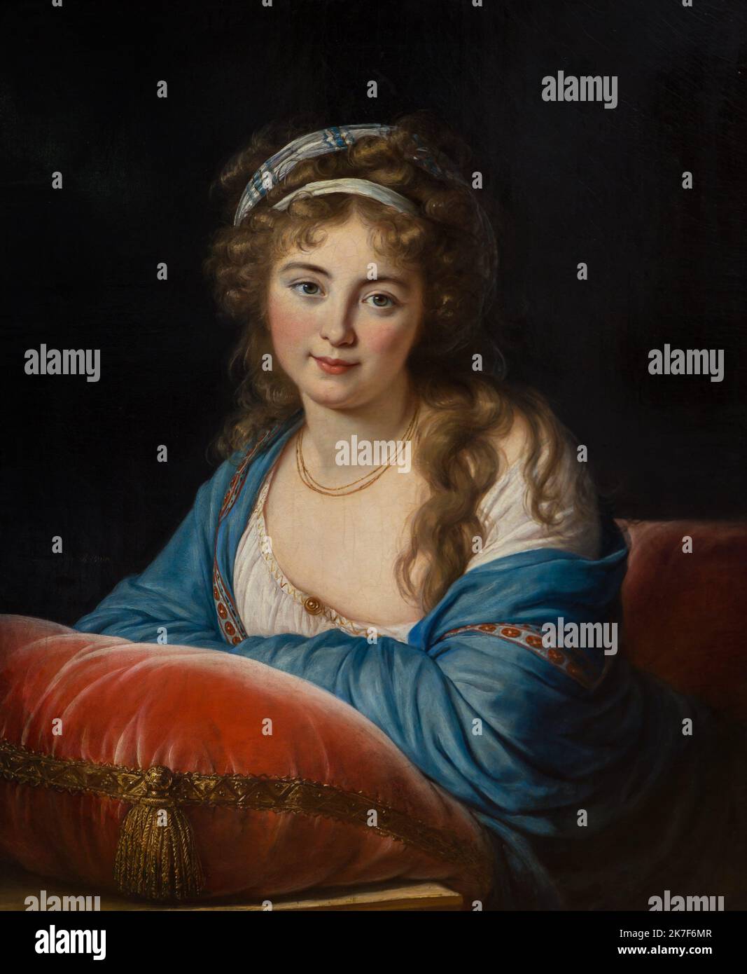 ©Active Museu/MAXPPP - ActiveMuseum 0001669.jpg / La Comtesse de Skavronskaia, 1796 - Elisabeth-Louise Vigee-Lebrun Peinture a l'huile sur toile 1796 - / Elisabeth Louise Vigee Le Brun Active Museum / Le Pictorium 1 person ,Blond ,Countess ,Curly hair ,Face on ,Green eyes ,Hair dropped ,Leaned ,Necklace ,Painting ,Pillow ,Portrait ,Vertical ,Woman ,Comtess Skavronskaia ,18th century ,Elisabeth Louise Vigee Le Brun ,  Stock Photo