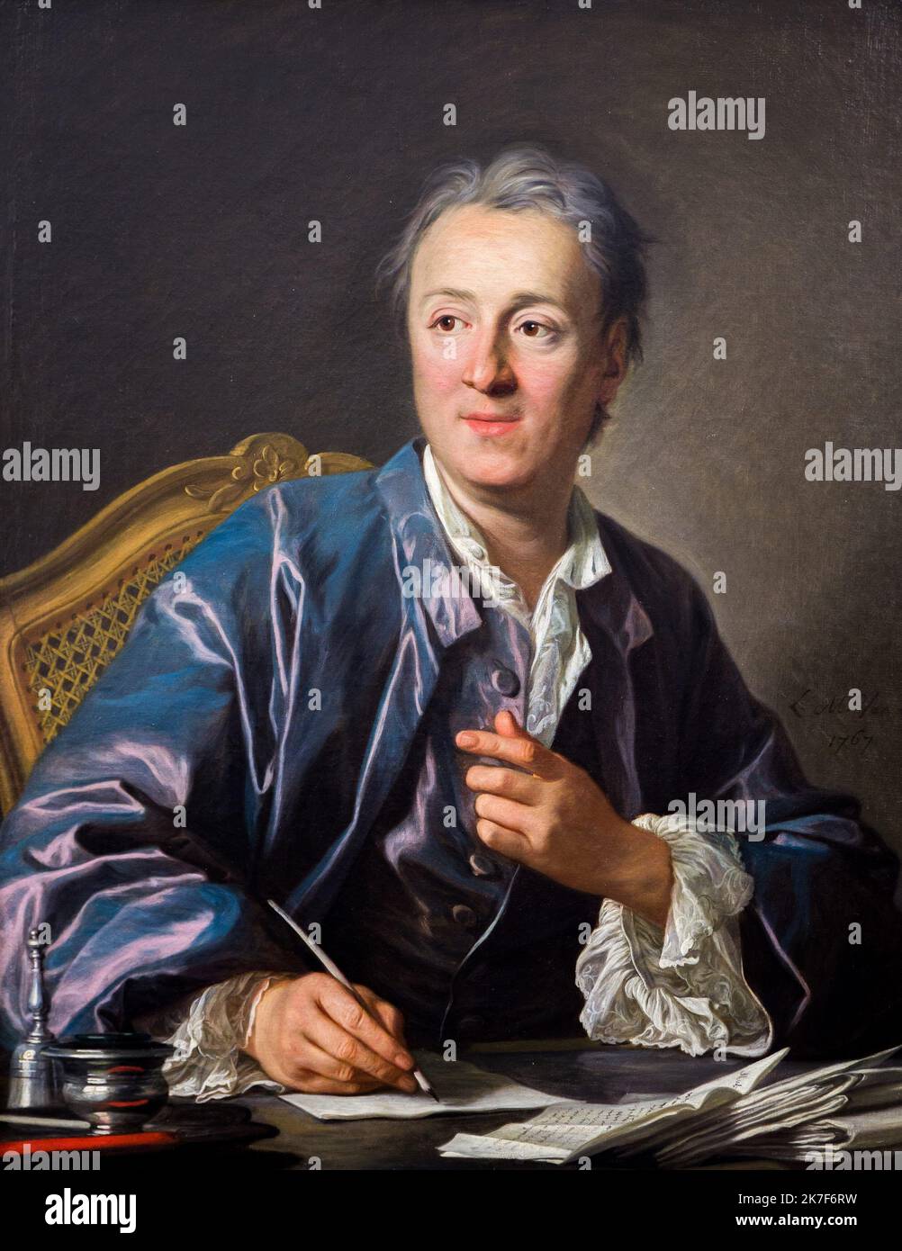 ©Active Museu/MAXPPP - ActiveMuseum 0001860.jpg / Denis Diderot, 1767 - Louis-Michel Van Loo Huile sur toile 1767 - / Louis-Michel Van Loo / Peinture Active Museum / Le Pictorium 1 person ,Brown eyes ,Encyclopedist ,Grey hair ,Indian ink ,Ink ,Letter ,Man ,Office ,Painting ,Pencil ,Philosopher ,Portrait ,Sheet of paper ,Sitting (to be) ,Smiling ,Vertical ,Write (to) ,Writer ,Denis Diderot ,18th century ,Louis-Michel Van Loo ,  Stock Photo