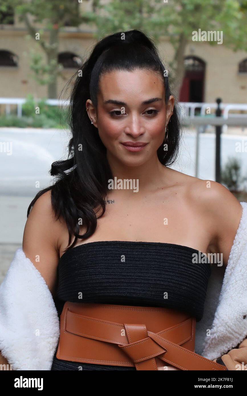 ©Pierre Teyssot/MAXPPP ; Guests at Loewe Fashion Show SS 2022 Paris Fashion Week 2021 in Paris, France on October 1, 2021. Camelia Jordana Aliouane. Â© Pierre Teyssot / Maxppp  Stock Photo