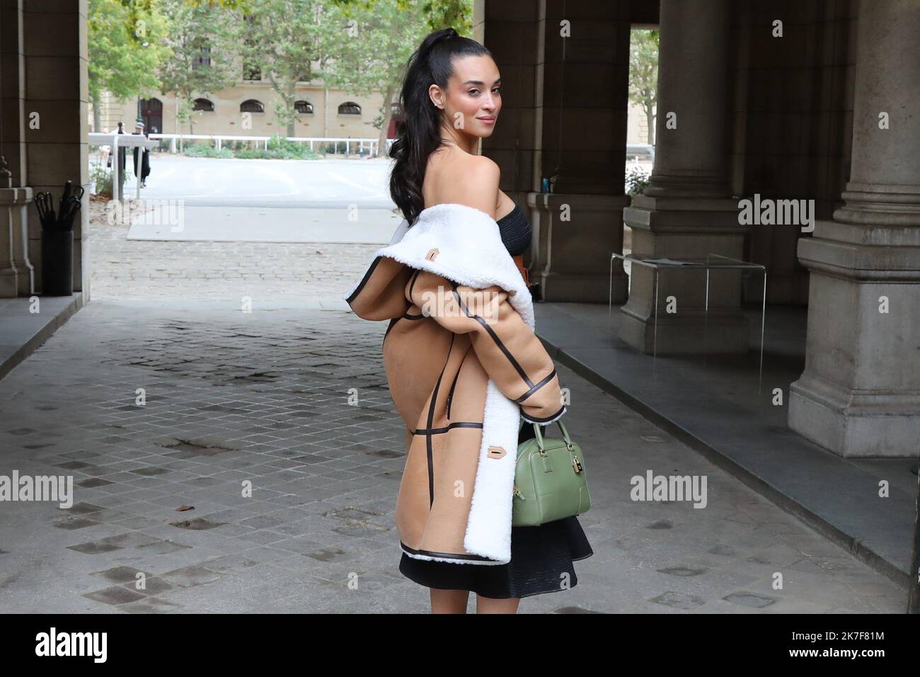 ©Pierre Teyssot/MAXPPP ; Guests at Loewe Fashion Show SS 2022 Paris Fashion Week 2021 in Paris, France on October 1, 2021. Camelia Jordana Aliouane. Â© Pierre Teyssot / Maxppp  Stock Photo