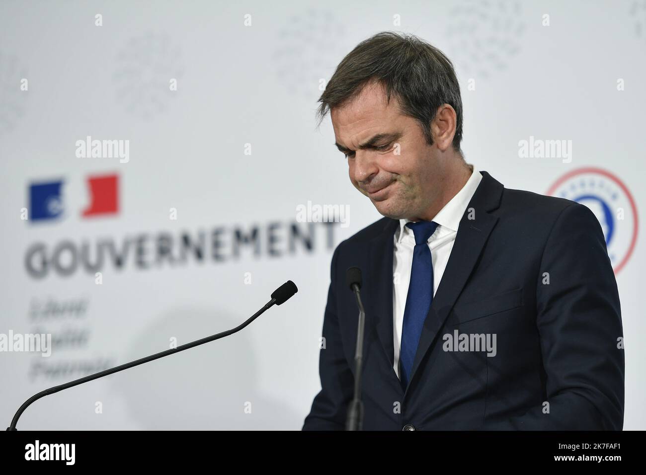 ©Julien Mattia / Le Pictorium/MAXPPP - Interventions des Ministres, Olivier Veran, Agnes Pannier-Runacher, Cedric O et Frederique Vidal lors du lancement de la Strategie d'Acceleration en Sante Numerique a la Station F a Paris, le 18 Octobre 2021. Stock Photo