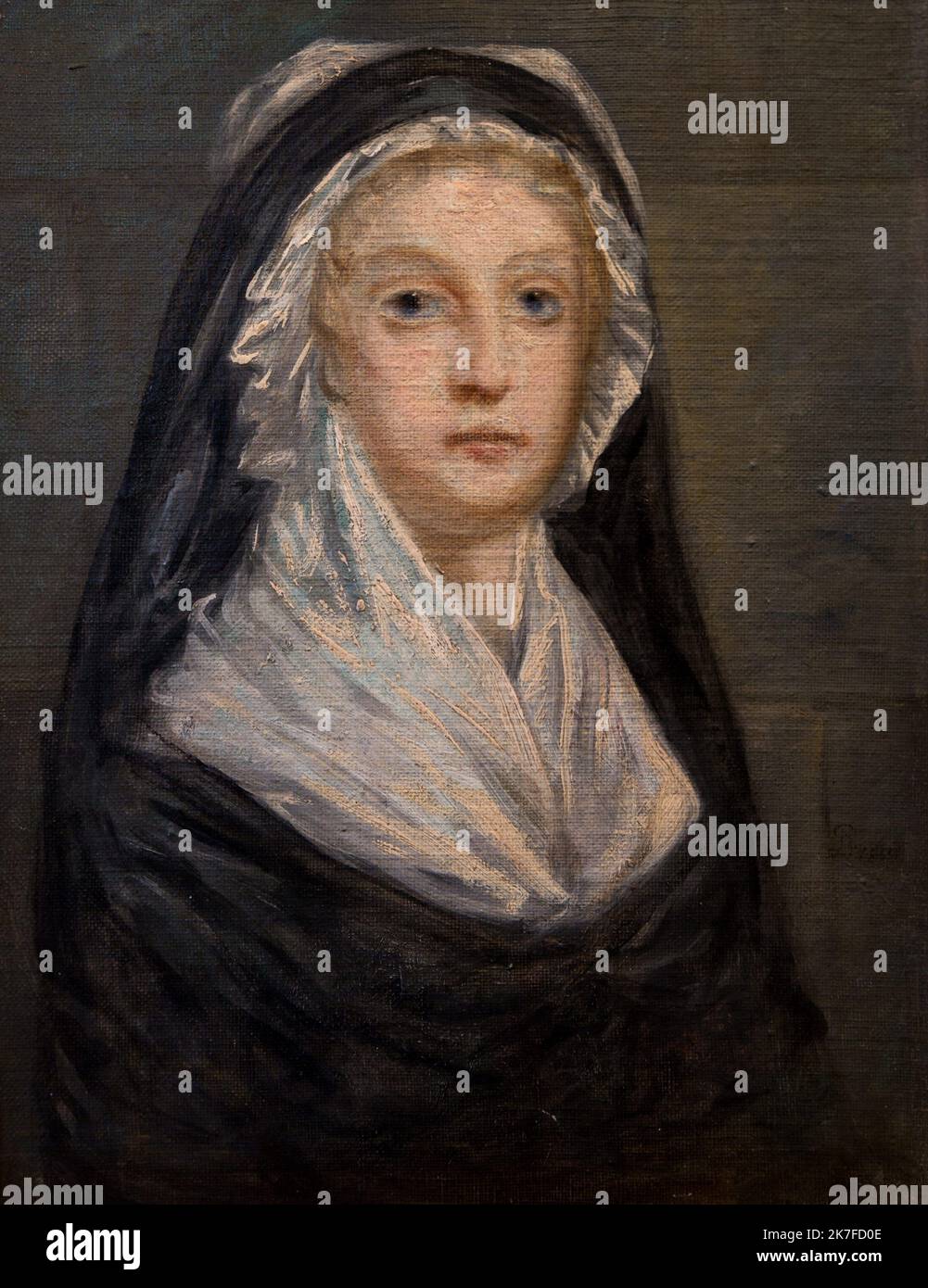 ©Active Museu/MAXPPP - ActiveMuseum 0006431.jpg / Marie-Antoinette au Temple On ne sait rien de l'artiste - qu'on ne peut certainement pas confondre avec Jean-Louis Prieur (1759-1795) - qui peignit ce tableau en s'inspirant librement du portrait execute, selon la tradition, par Alexandre Kucharski au Temple. / Anonyme / Peinture Active Museum / Le Pictorium Portrait ,profile 3/4 ,Queen ,Religious Clothing ,Vertical ,Marie-Antoinette ,18th century ,Anonymous ,Painting ,  Stock Photo