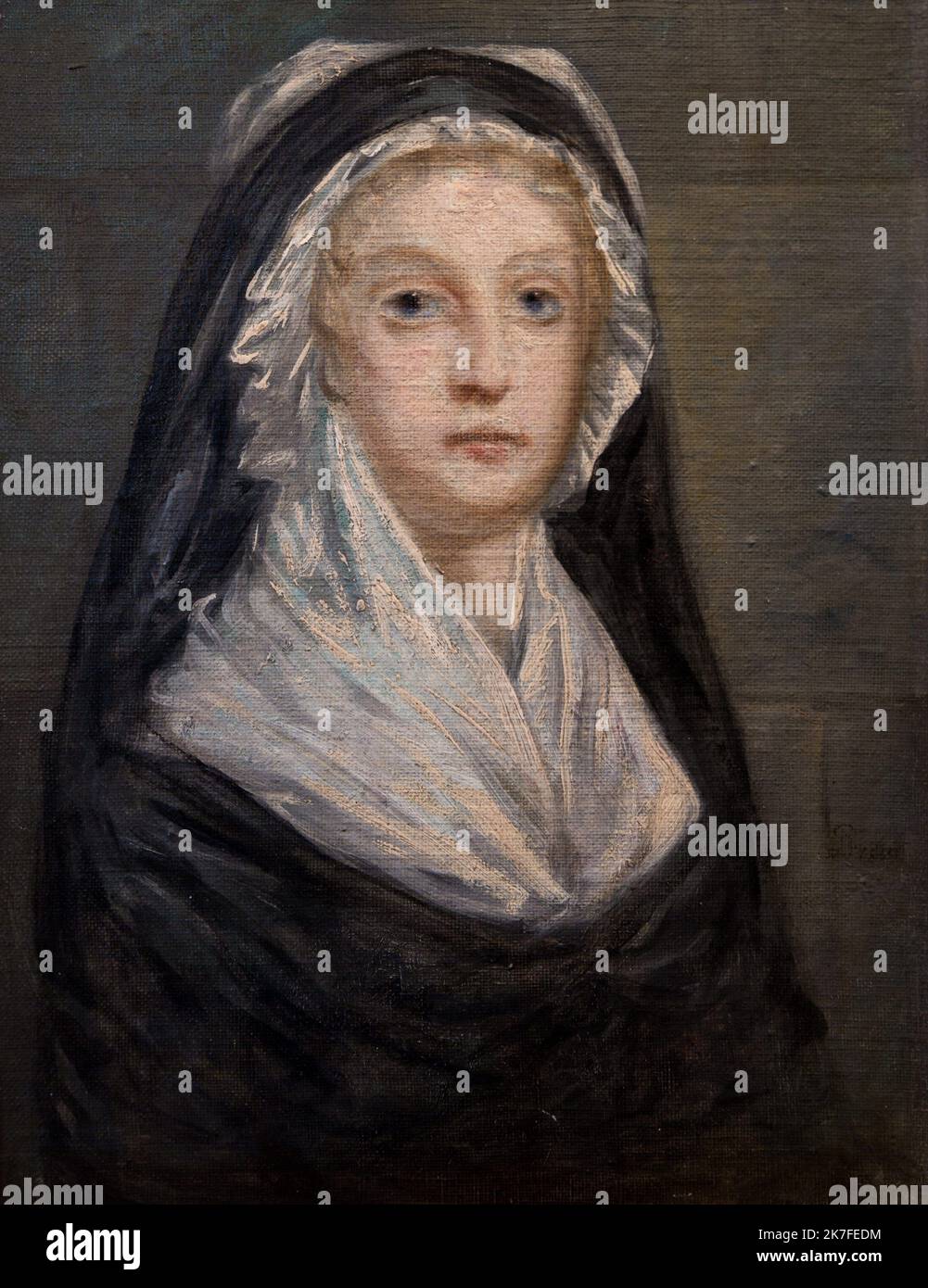 ©Active Museu/MAXPPP - ActiveMuseum 0006742.jpg / Marie-Antoinette au Temple On ne sait rien de l'artiste - qu'on ne peut certainement pas confondre avec Jean-Louis Prieur (1759-1795) - qui peignit ce tableau en s'inspirant librement du portrait execute, selon la tradition, par Alexandre Kucharski au Temple. / Anonyme / Peinture Active Museum / Le Pictorium Portrait ,profile 3/4 ,Queen ,Religious Clothing ,Vertical ,Marie-Antoinette ,18th century ,Anonymous ,Painting ,  Stock Photo