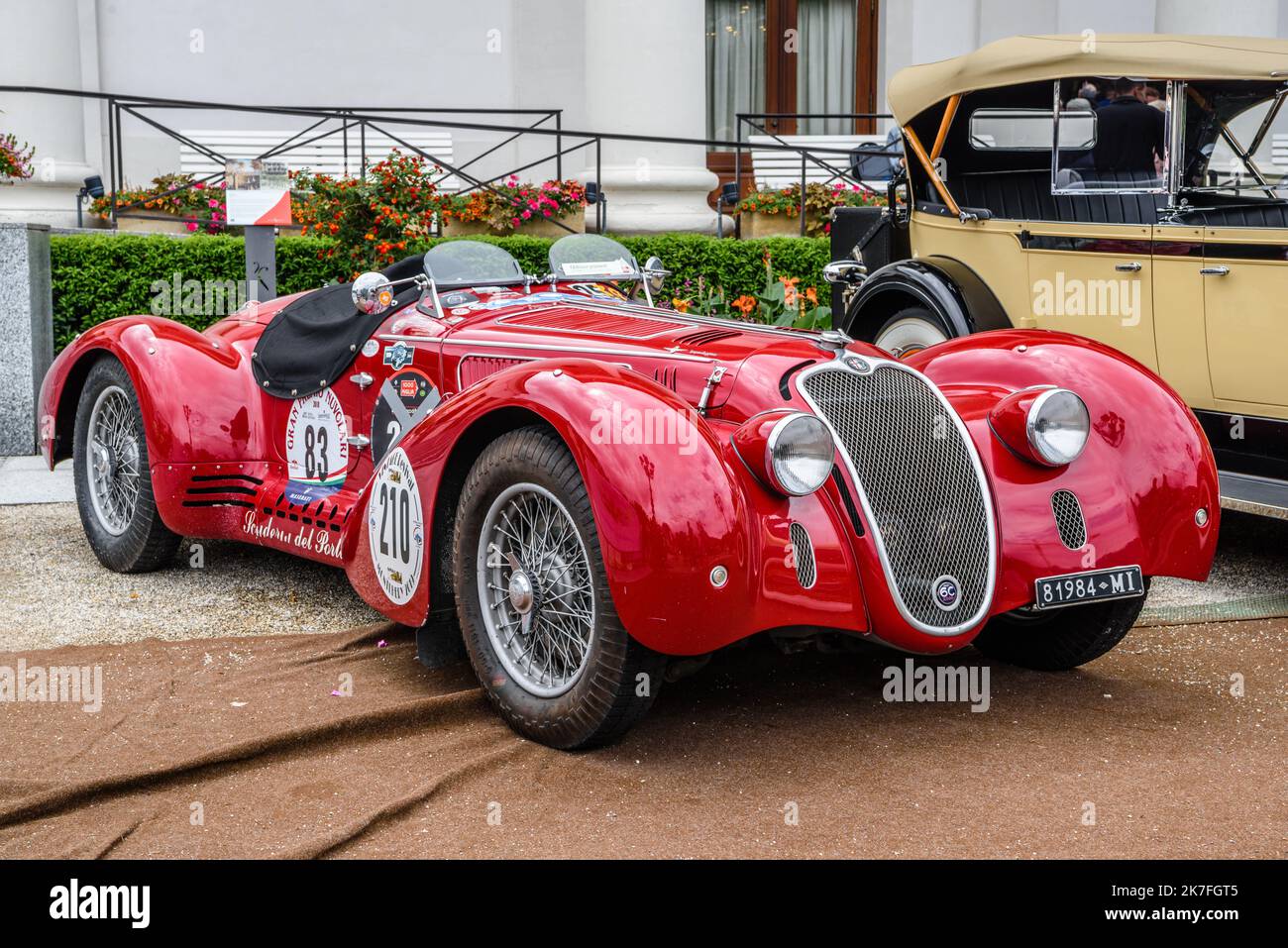 BADEN BADEN, GERMANY - JULY 2019: red ALFA ROMEO 8C 2900B TOURING SPIDER 1937 cabrio roadster, oldtimer meeting in Kurpark. Stock Photo