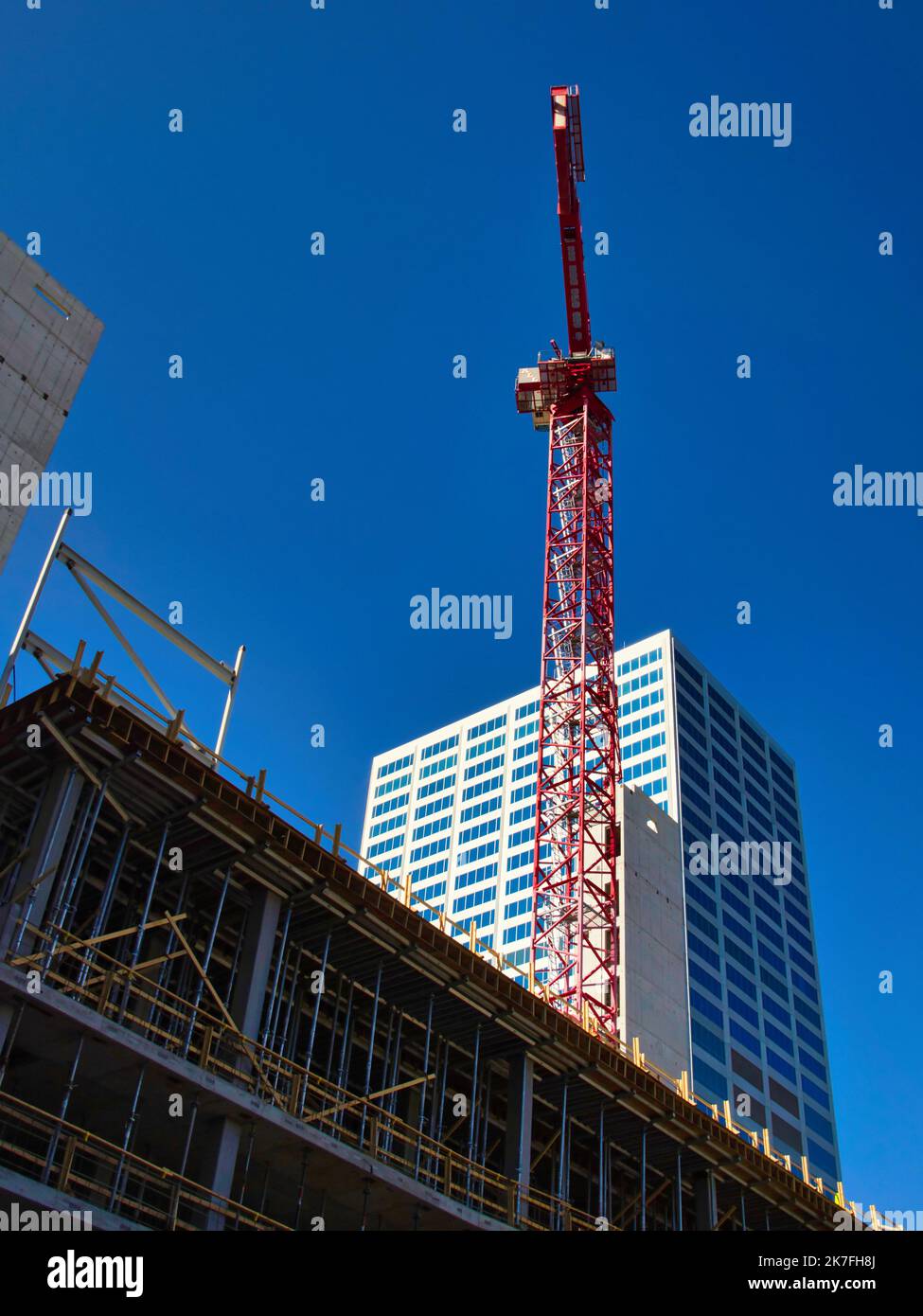 Construction crane in front of the Hexion / Borden chemical building Columbus Ohio USA Stock Photo