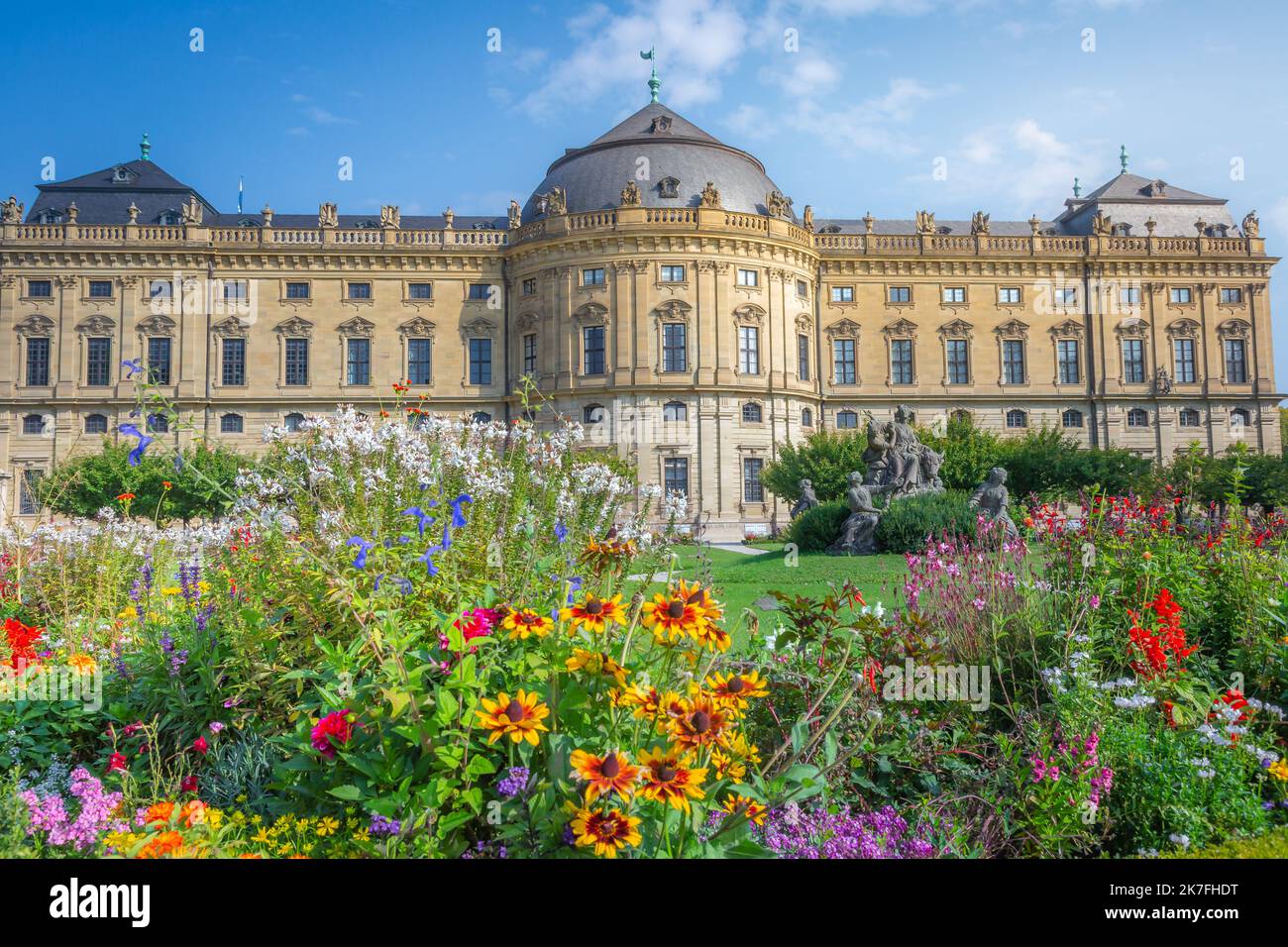 Wurzburg baroque Residence and gardens at springtime, Wurzburg, Germany Stock Photo