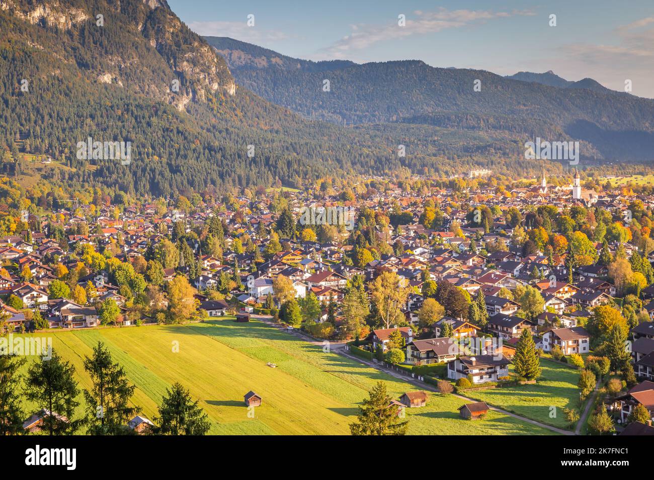 Garmisch-Partenkirchen in Bavaria at autumn, with alps Wetterstein, Germany Stock Photo