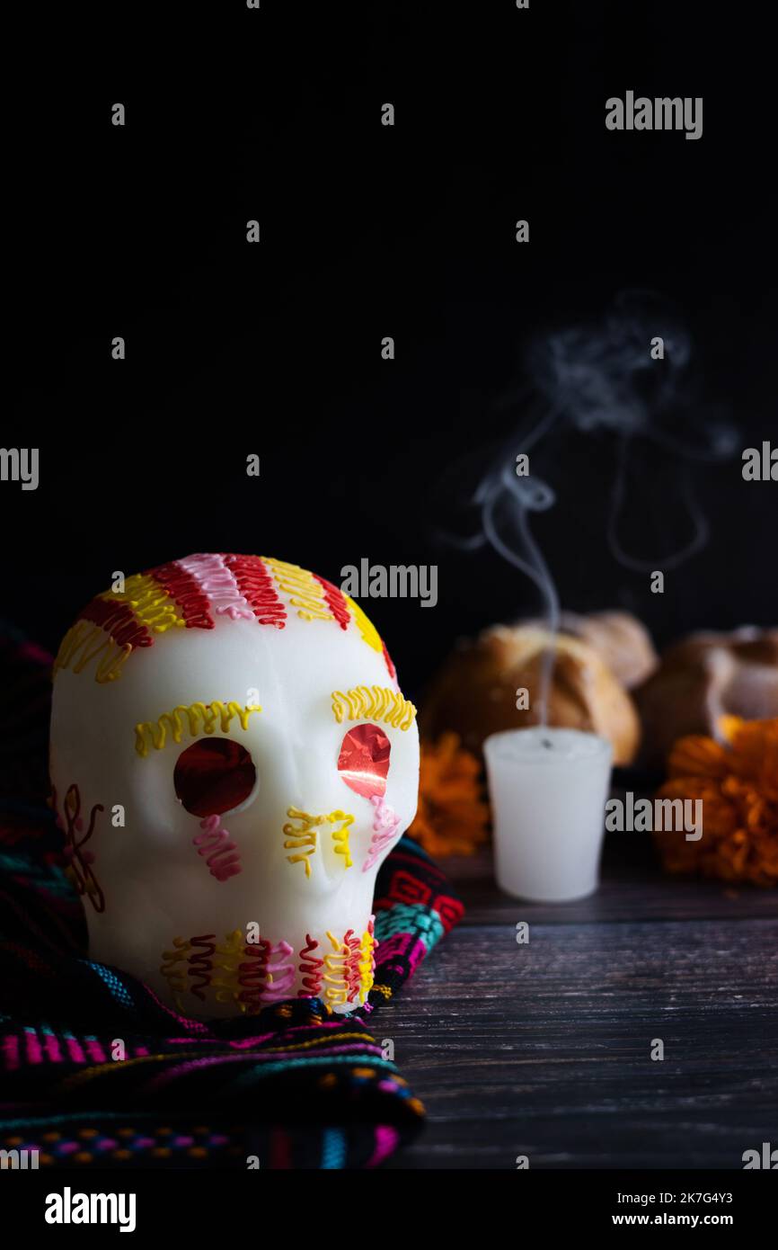 Mexican Sugar skull traditional for day of the dead in Mexico Stock Photo