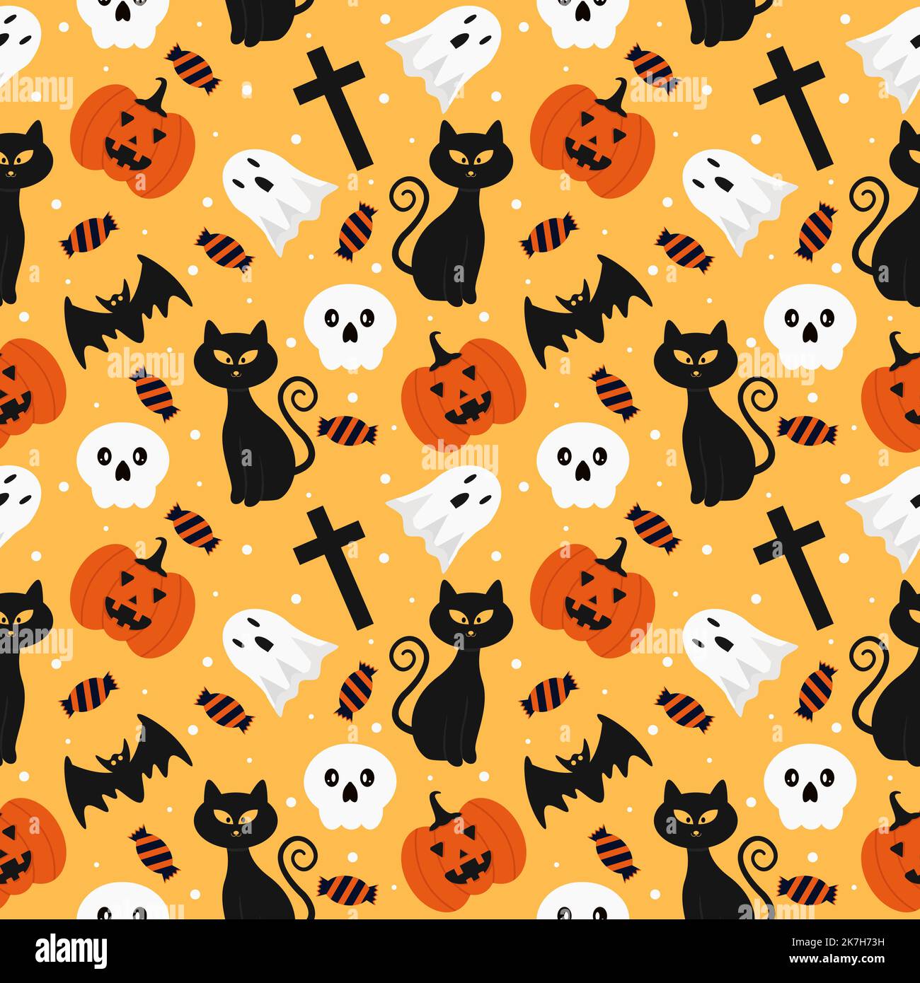Halloween Seamless Pattern Design With Witch, Haunted House, Pumpkins ...