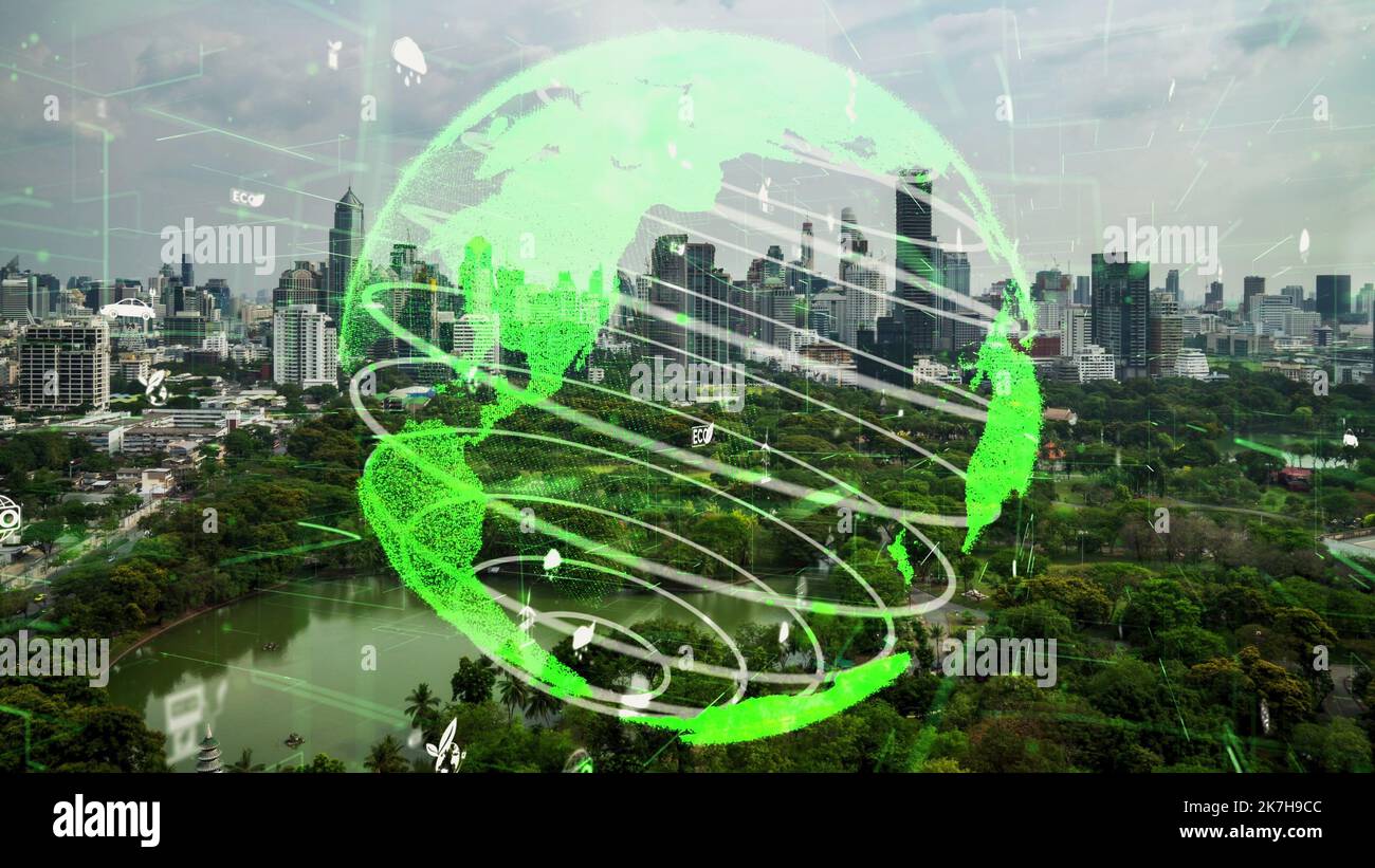 Green city technology shifting towards sustainable alteration concept by clean energy , recycling and zero waste management to reduce pollution Stock Photo