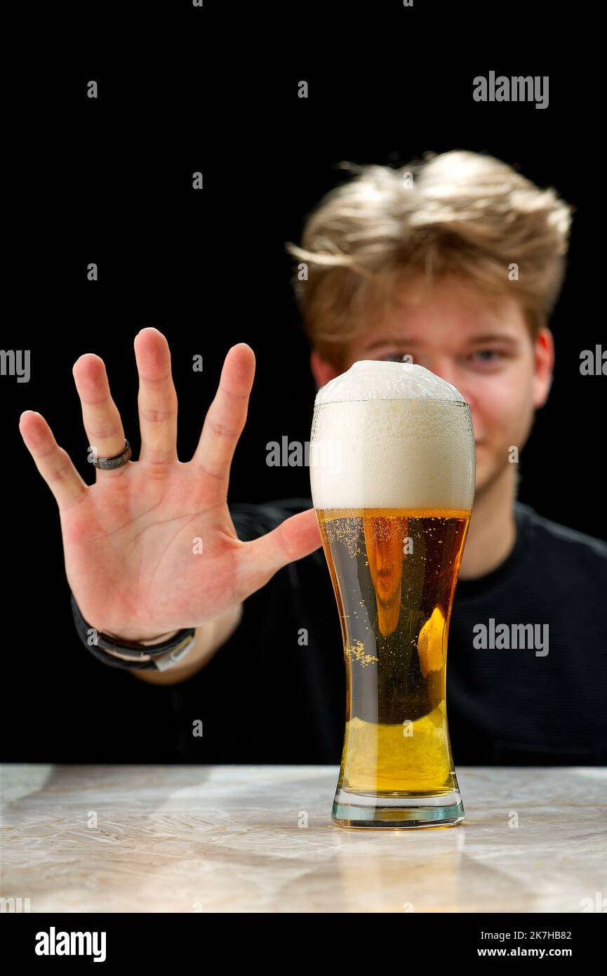 Young Man Saying No To Alcohol Drinks Stock Illustration - Download Image  Now - Stop Gesture, Alcohol - Drink, Drinking - iStock