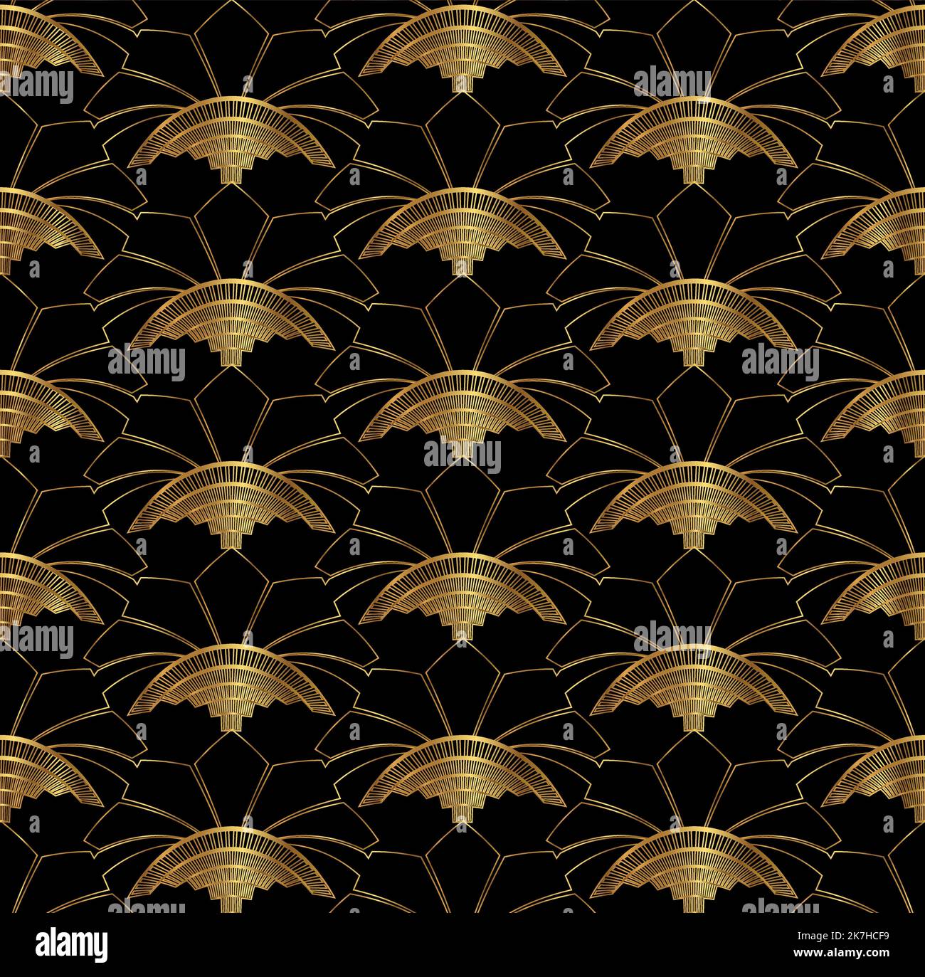 Beautiful Art Deco Gold Black Seamless Pattern Stock Vector