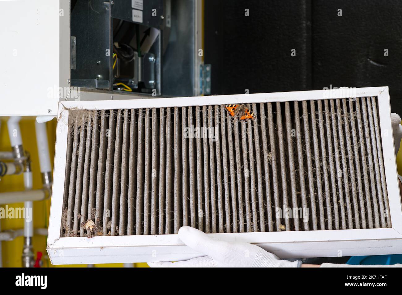 HVAC filter needs to be replaced, Dirty old filter with dust Stock ...