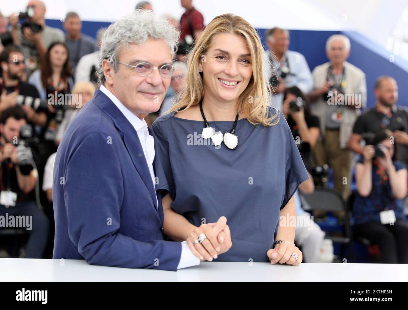 ©PHOTOPQR/NICE MATIN/Patrice Lapoirie ; Cannes ; 25/05/2022 ; Italian film director Mario Martone (L) and Italian screenwriter Ippolita Di Majo pose during a photocall for the film 'Nostalgia' at the 75th edition of the Cannes Film Festival in Cannes, southern France, on May 25, 2022. Stock Photo