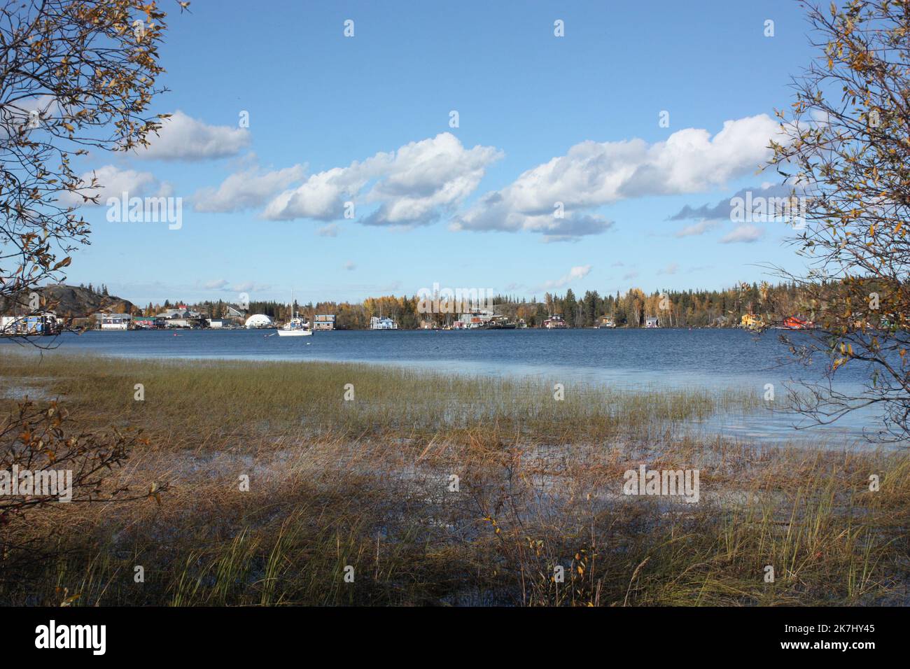Houseboats on the Great Slave Lake, Yellowknife, Northwest Territories, Canada Stock Photo