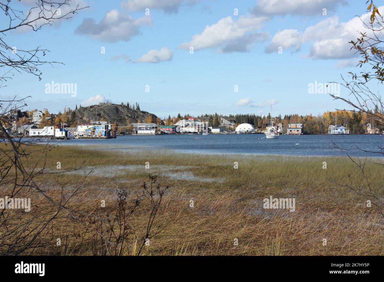 Houseboats on the Great Slave Lake, Yellowknife, Northwest Territories, Canada Stock Photo