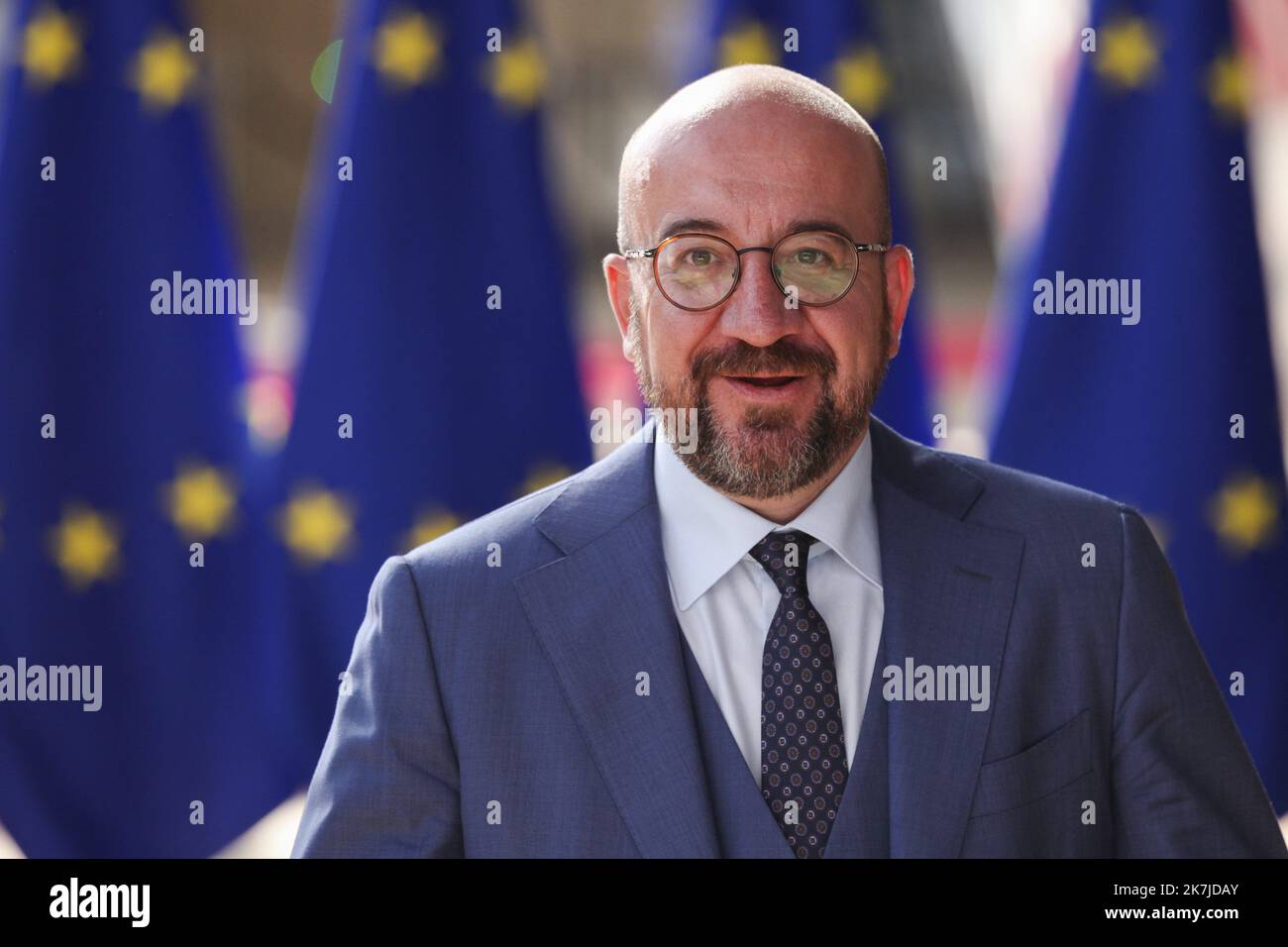 ©Nicolas Landemard / Le Pictorium/MAXPPP - Bruxelles 23/06/2022 Nicolas Landemard / Le Pictorium - 23/6/2022 - Belgique / Bruxelles / Bruxelles - Arrivee du president du conseil de l'Europe Charles Michel au sommet europeen Union Europeenne - Balkans. / 23/6/2022 - Belgium / Brussels / Brussels - Arrival of the President of the Council of Europe Charles Michel at the European Union-Balkans Summit. Stock Photo