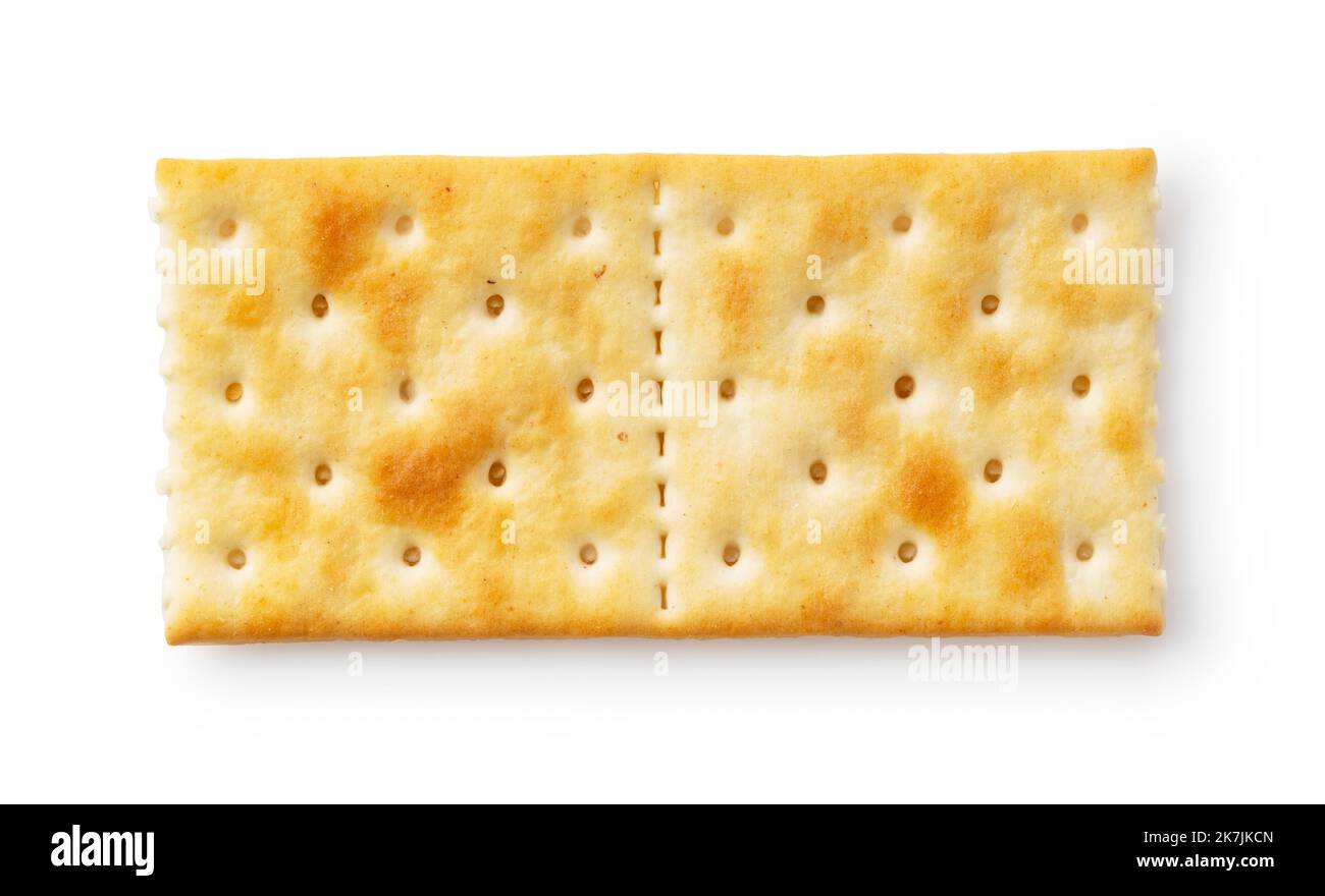 Cracker placed on white background. Viewed from above. Stock Photo