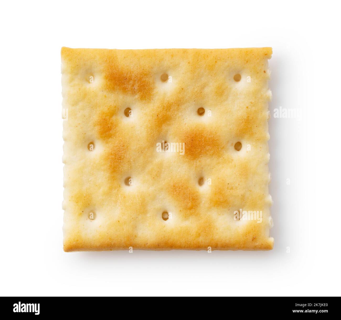 Cracker placed on white background. Viewed from above. Stock Photo