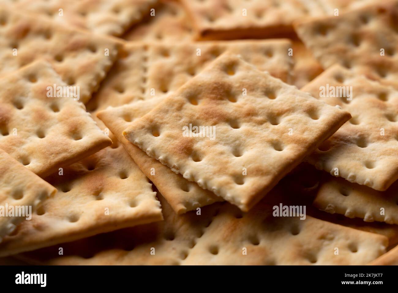 Crackers placed throughout the screen. Close-up. Stock Photo