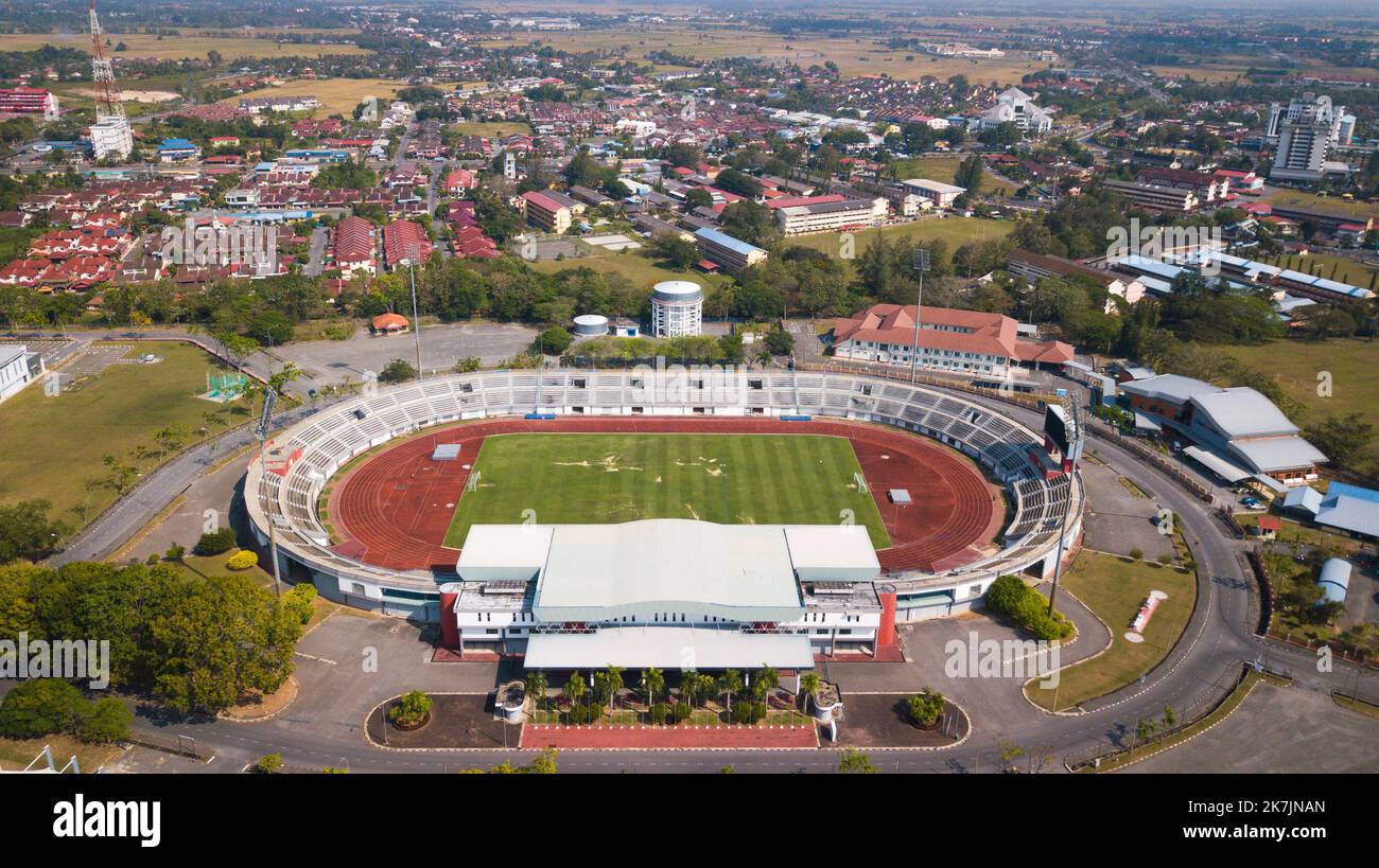 Aerial football training field, birds eye soccer game, top view of a