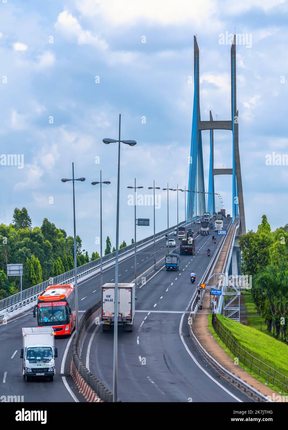 My Thuan bridge, Vinh Long city, Vietnam. Vinh Long bridge is famous bridge in mekong delta, Vietnam. Stock Photo