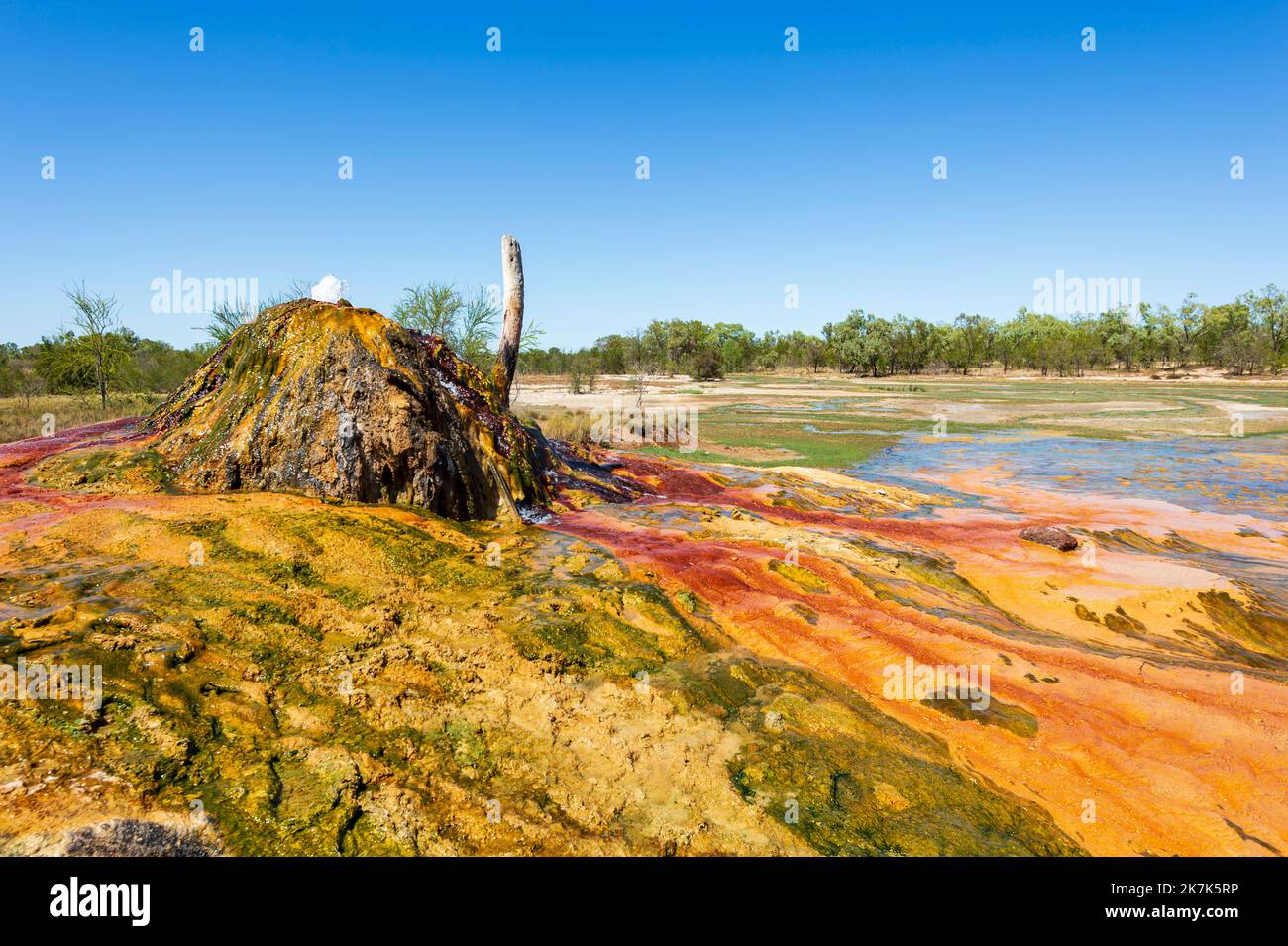 Century-old Artesian Bore showing colourful mineral deposits, Burketown, Gulf of Carpentaria, Queensland, QLD, Australia Stock Photo