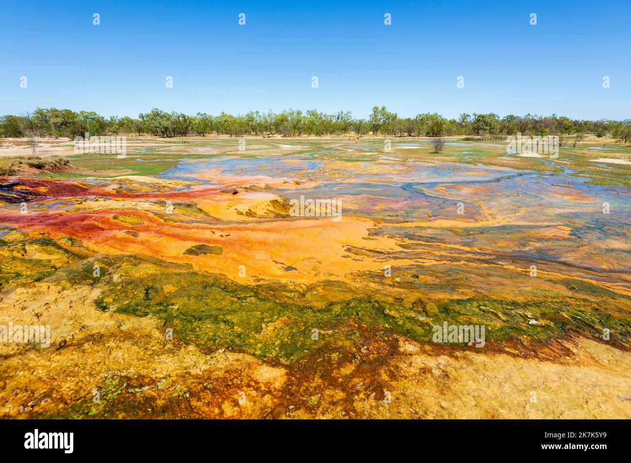 Spectacular colourful mineral deposits around an artesian bore, Burketown, Gulf of Carpentaria, Queensland, QLD, Australia Stock Photo
