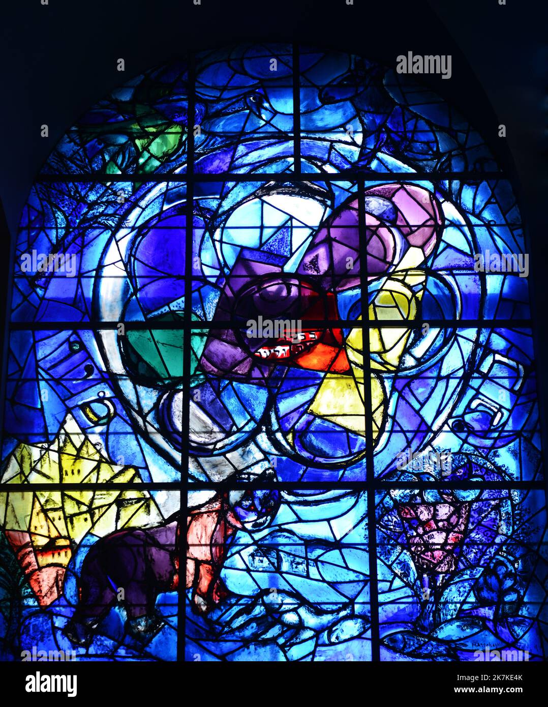 Stained glass Chagall Windows at the Abbell synagogue at the Hadassah