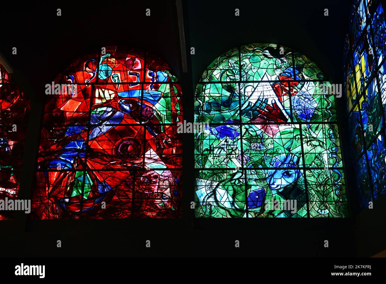 Stained glass Chagall Windows at the Abbell synagogue at the Hadassah