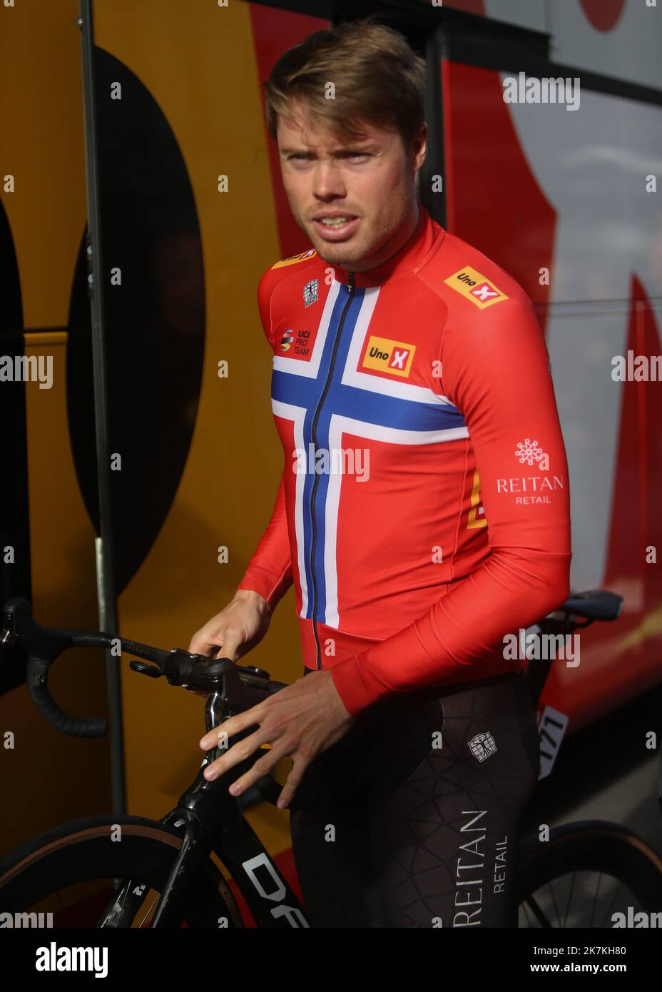 ©Laurent Lairys/MAXPPP - Ramus Tiller of UNO-X Pro Cycling Team during the Binche - Chimay - Binche 2022, Memorial Frank Vandenbrouck cycling race on October 4, 2022 in Binche, Belgium - Photo Laurent Lairys / MAXPPP Stock Photo