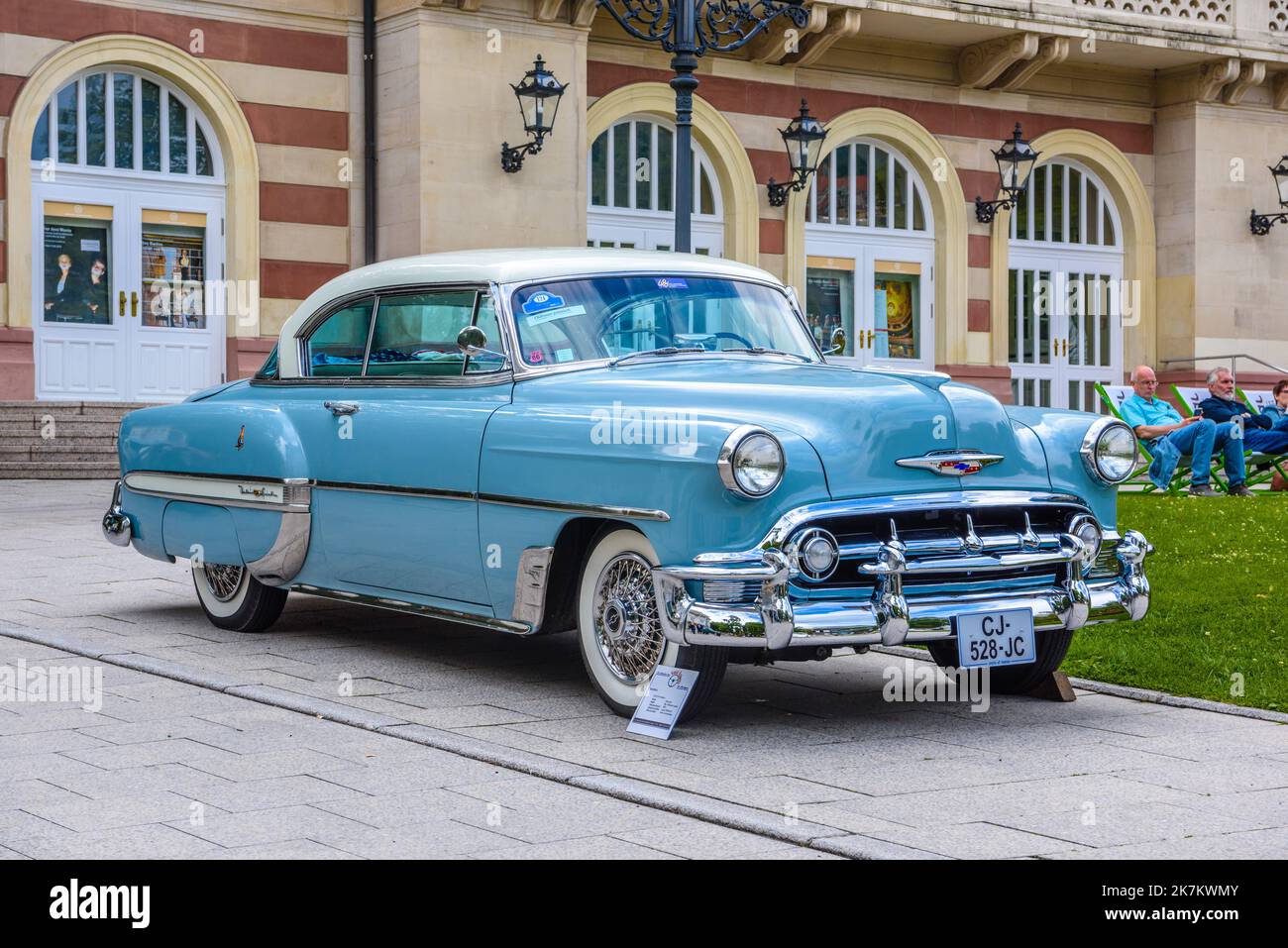 BADEN BADEN, GERMANY JULY 2019 blue white CHEVROLET BEL AIR sport