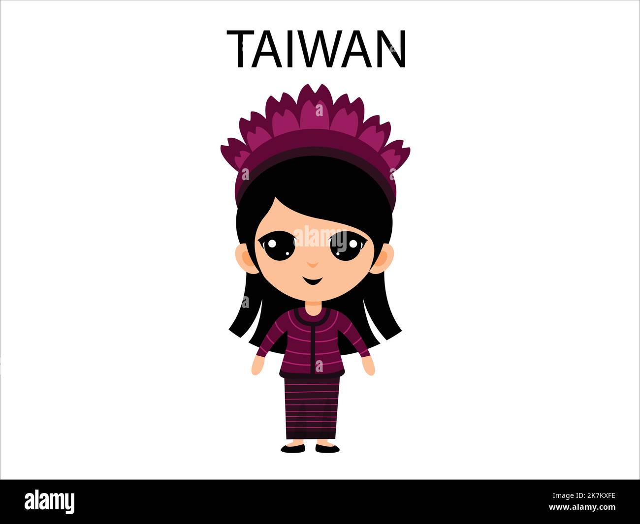 Taiwan girl wearing traditional outfit cartoon character vector
