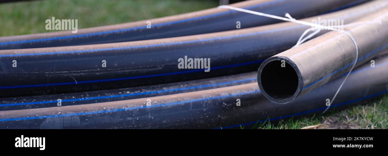 Plastic pipes for underground water supply and sewerage closeup Stock