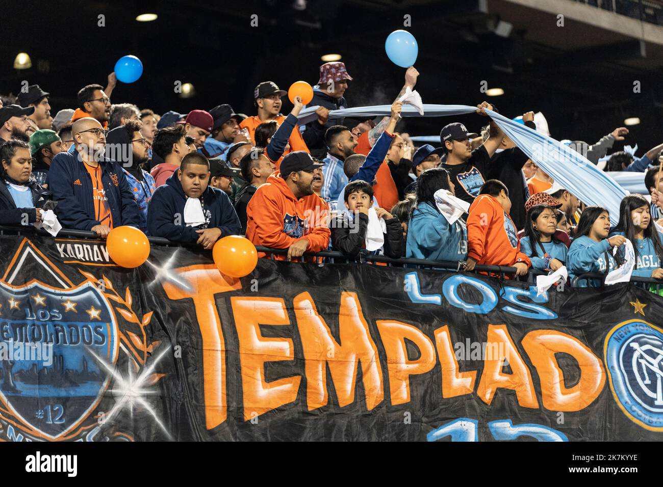 NYCFC fans cheers and celebrates during Audi 2022 MLS Cup playoffs round one against Inter Miami CF at Citi Field on October17, 2022 Stock Photo