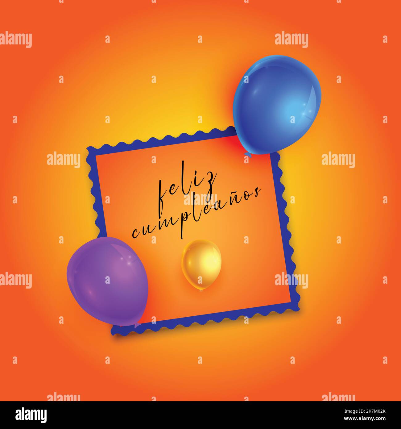 happy birthday in spanish lettering concept on beautiful frame, balloons ,gradient background Stock Vector