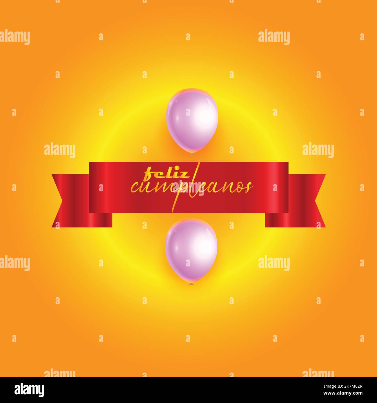 happy birthday in spanish on red ribbon with balloons Stock Vector