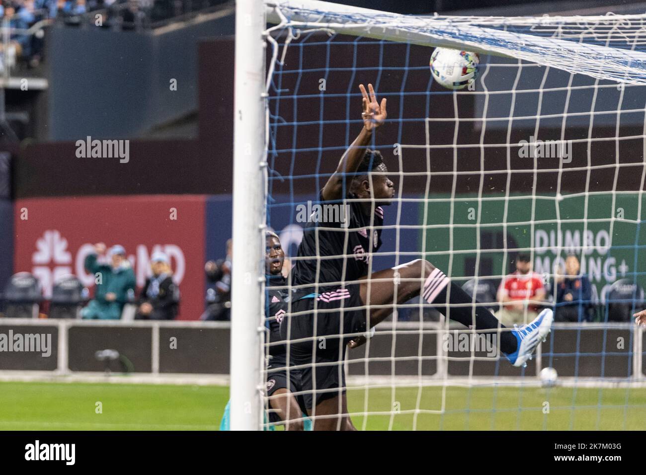 Aime Mabika (12) of Inter Miami CF saves from goal line during Audi 2022 MLS Cup playoffs round one against NYCFC at Citi Field on October17, 2022 Stock Photo