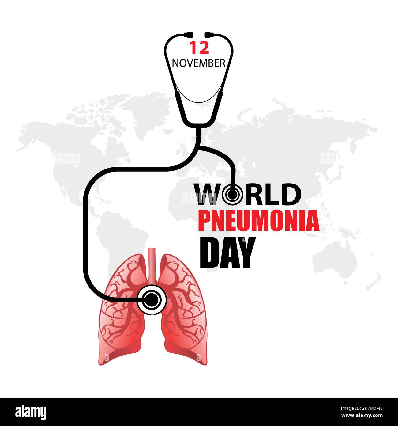World Pneumonia day 12 November creative typography with stethoscope, World map Vector illustration. Stock Vector