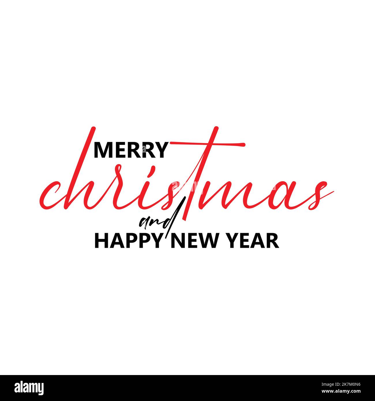Merry Christmas and happy new year typography, handwriting font on white isolated background. Stock Vector