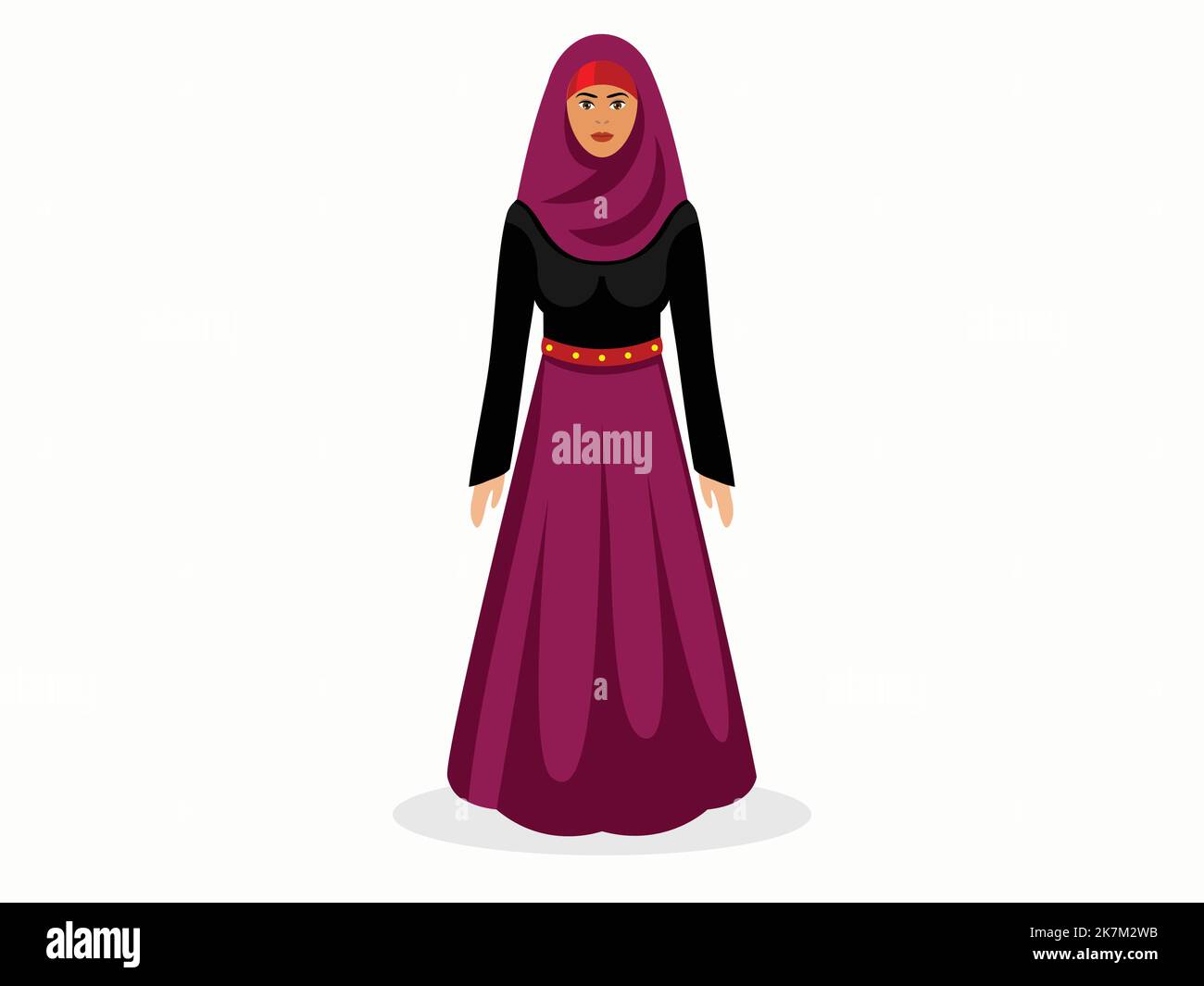 Black and red color outfit Muslim women use it to cover body and head, vector character illustration Stock Vector