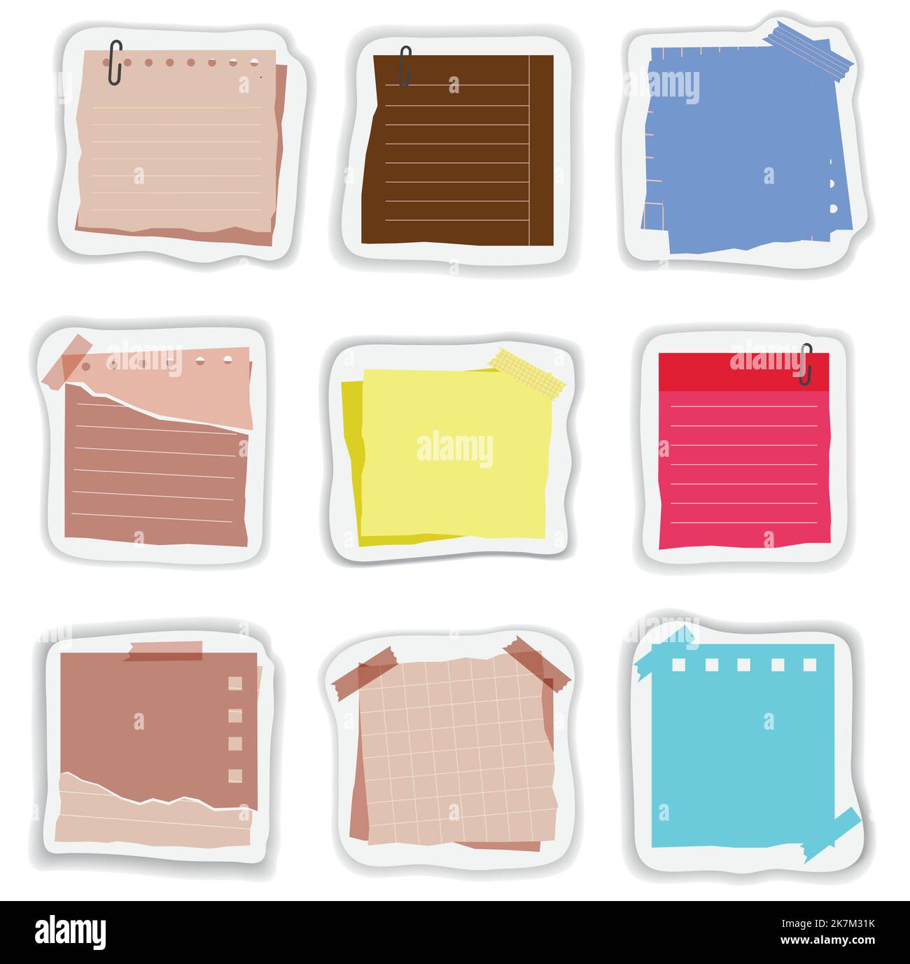 Collection of different types of Note papers vector illustration on