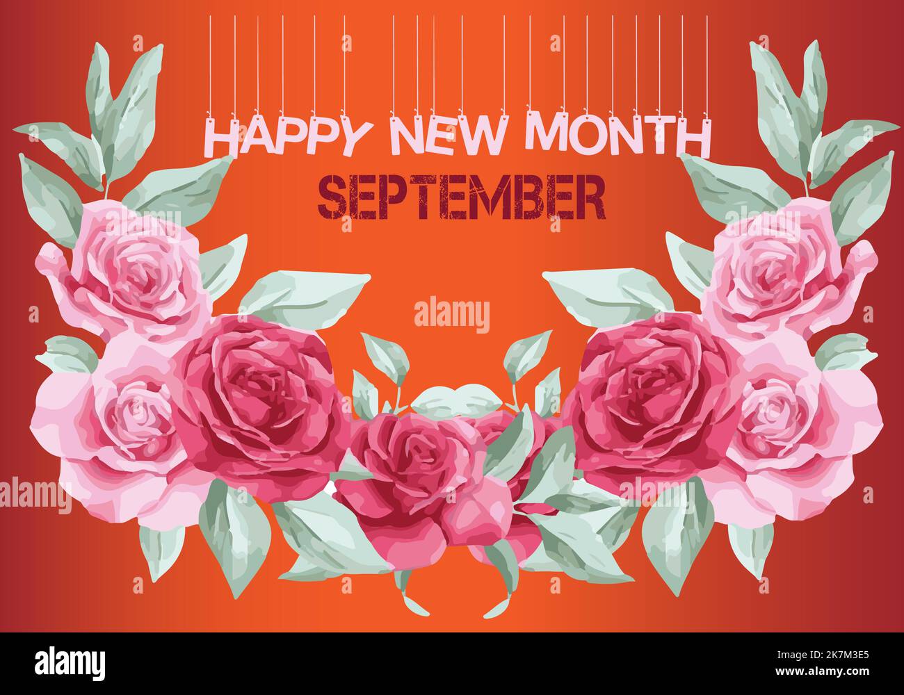 Happy new month September,with hand drawn flowers pattern,on beautiful