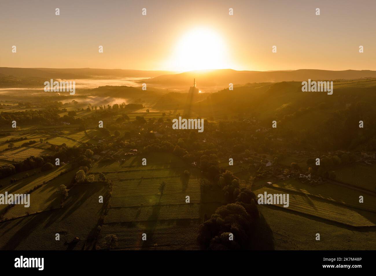 Sunrise at overlooking the Hope Valley from the cement works at Castleton, Peak District, United Kingdom, 18th October 2022  (Photo by Mark Cosgrove/News Images) Stock Photo
