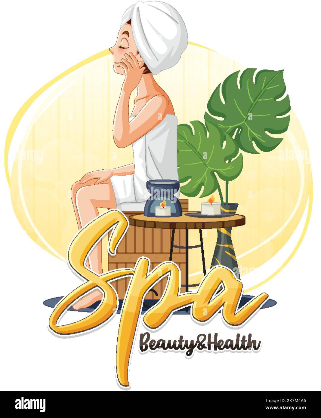 Spa beauty and health text with spa woman illustration Stock Vector