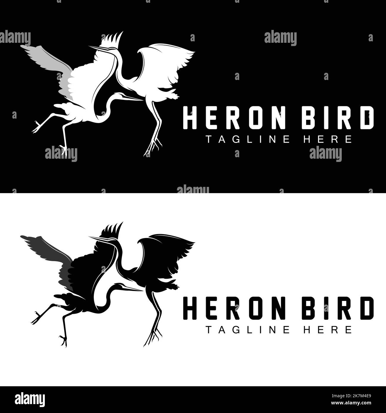 Bird Heron Stork Logo Design, Birds Heron Flying On The River Vector