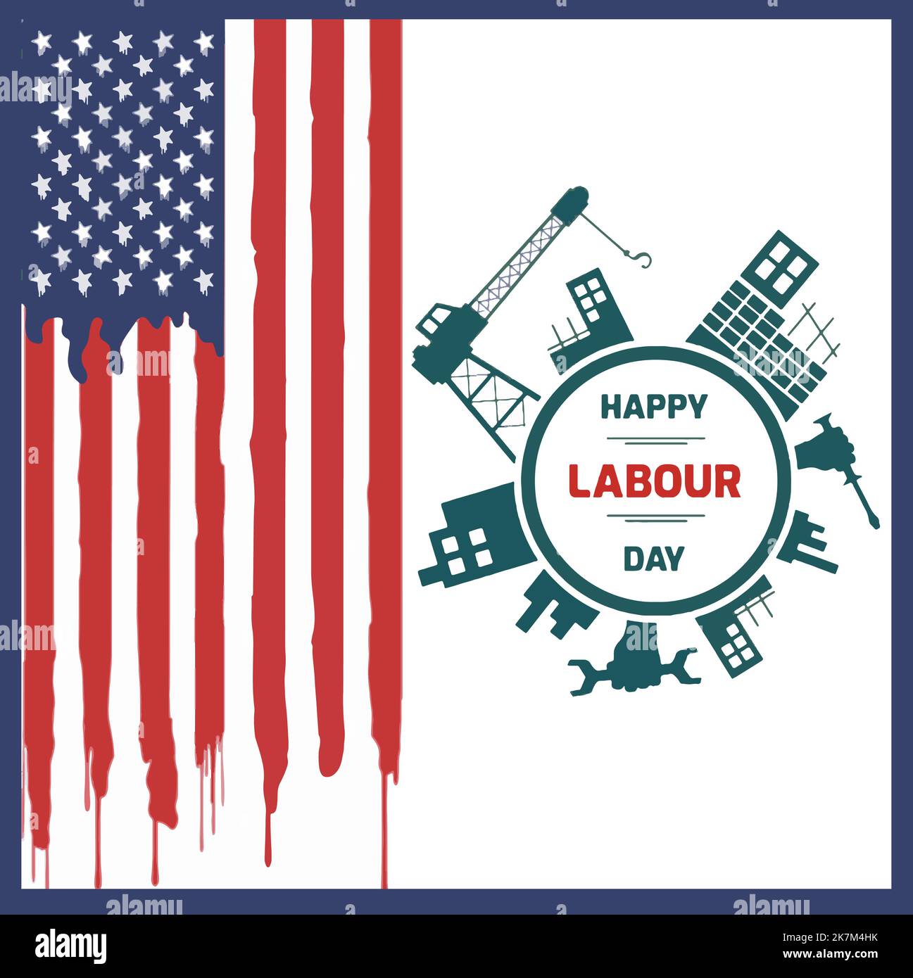 U S labor day vector art illustration with america flag Stock Vector