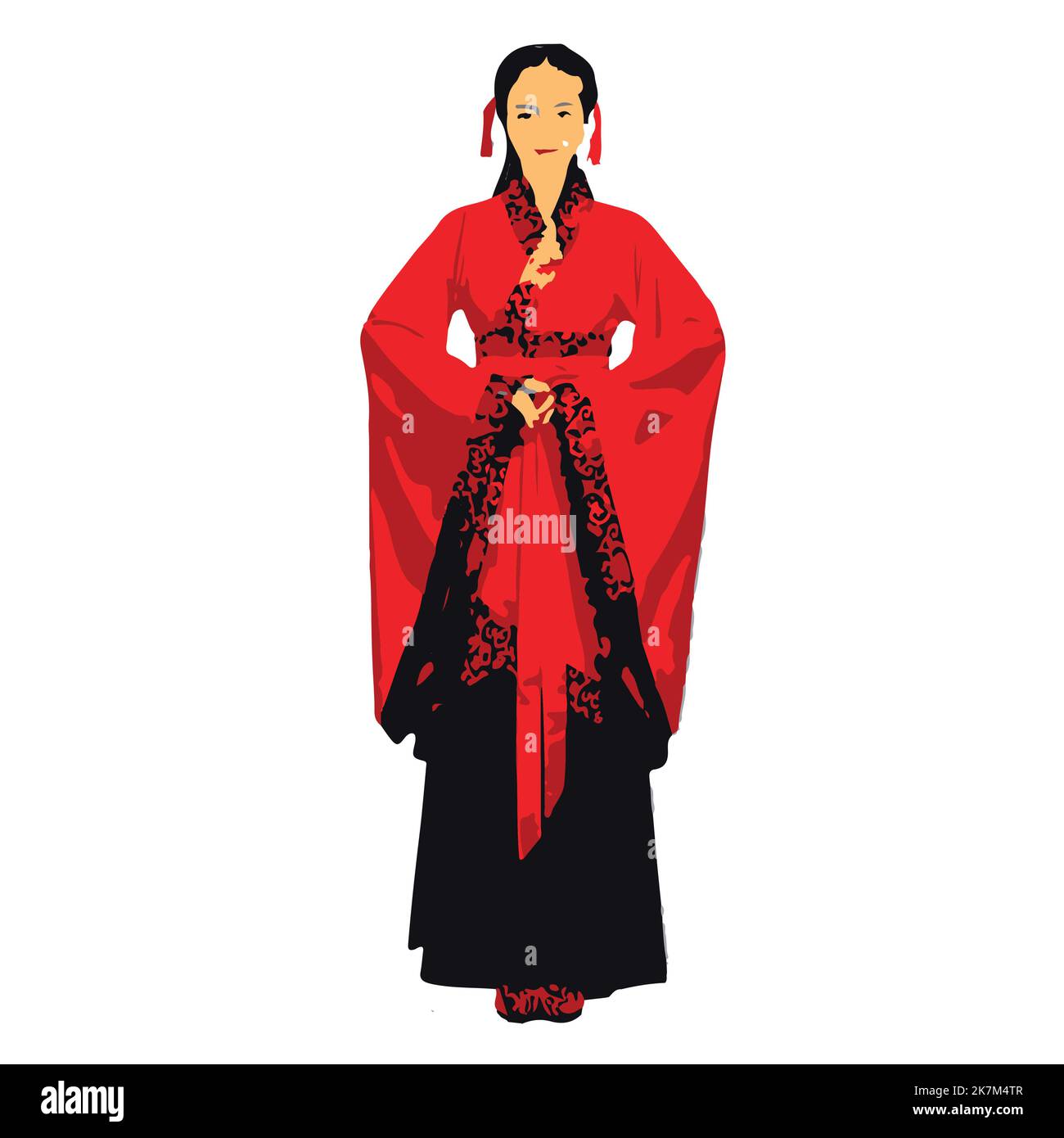 illustration of chinese woman wearing traditional outfit. japanese or chinese people wearing kimonos, on white isolated background Stock Vector