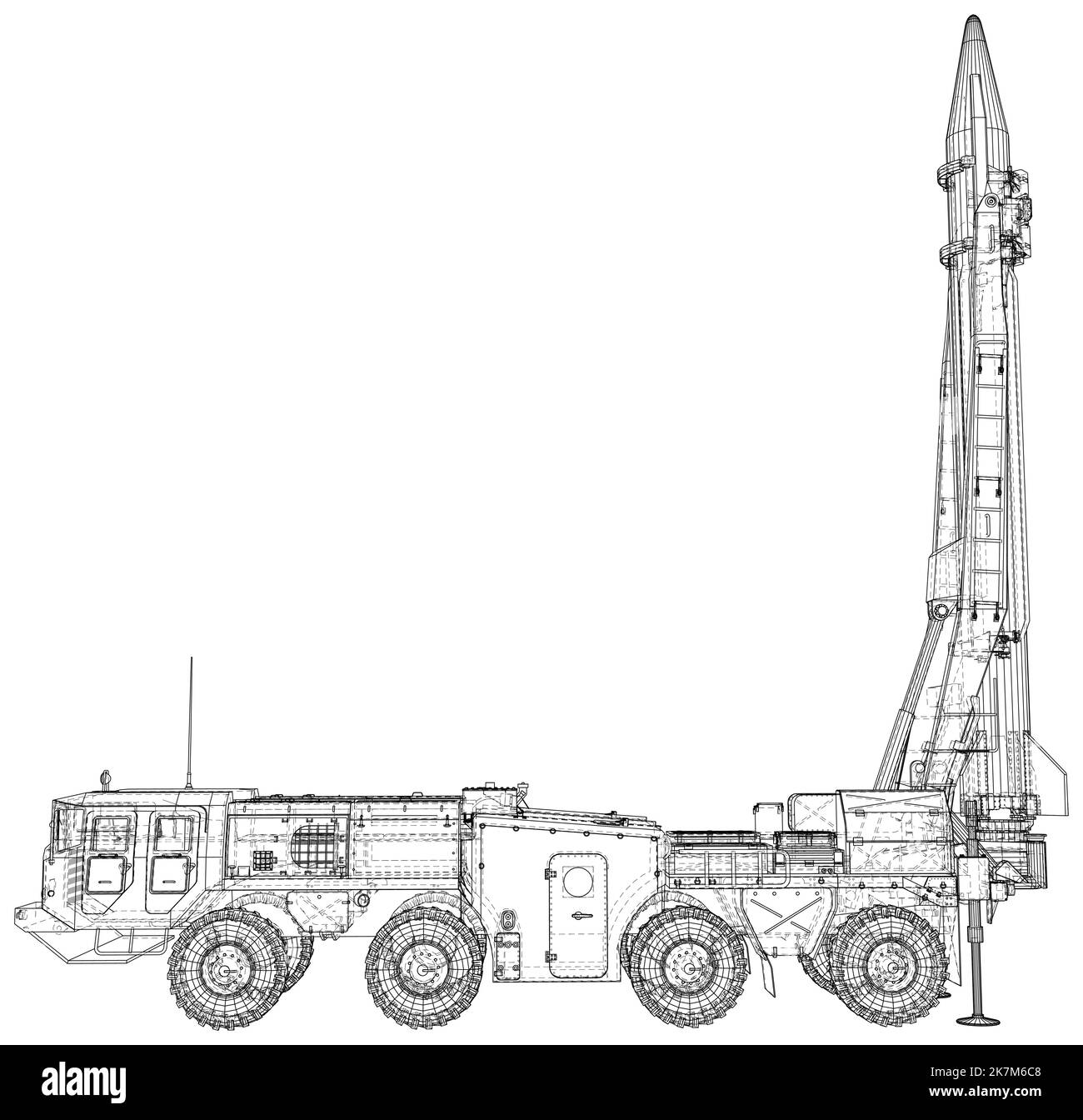 Tactical short range ballistic missile on truck. Special military equipment. EPS10 format. Vector created of 3d Stock Vector